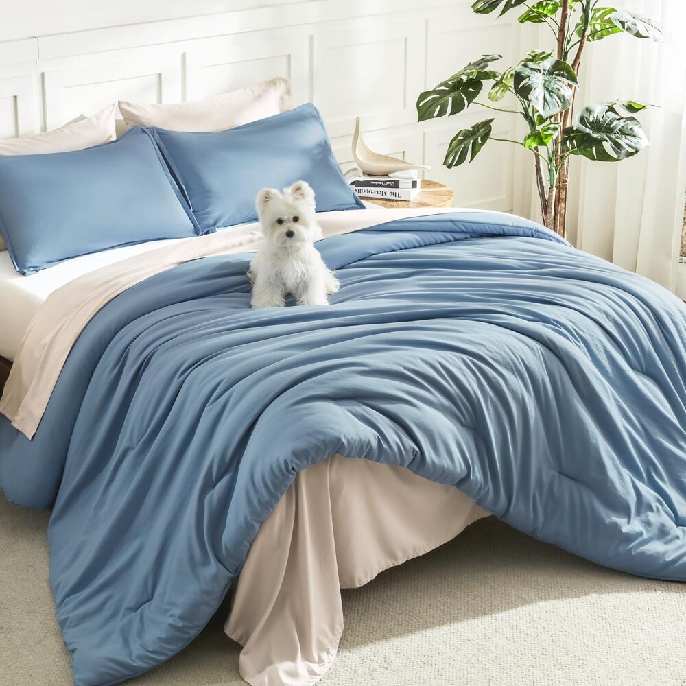 Oversized King Comforter Set, 3 Pc Grayish Blue Soft Fluffy Down Alternative